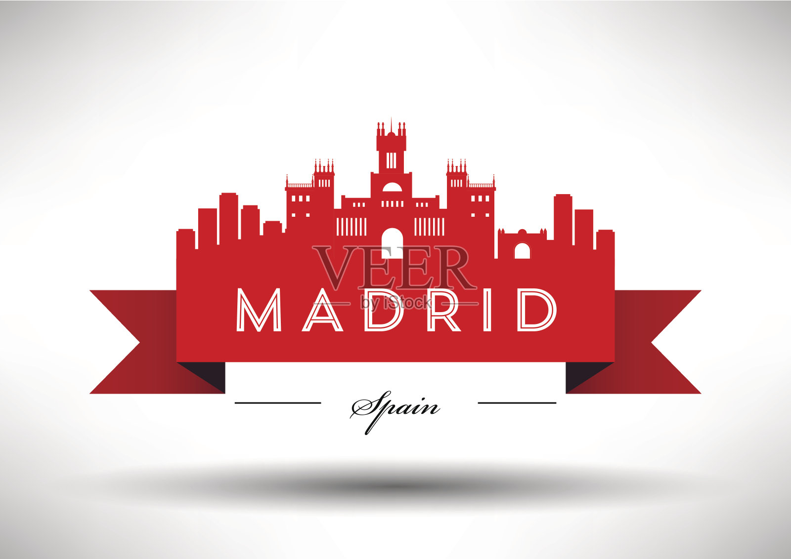 马德里城市天际线与排版设计插画图片素材
