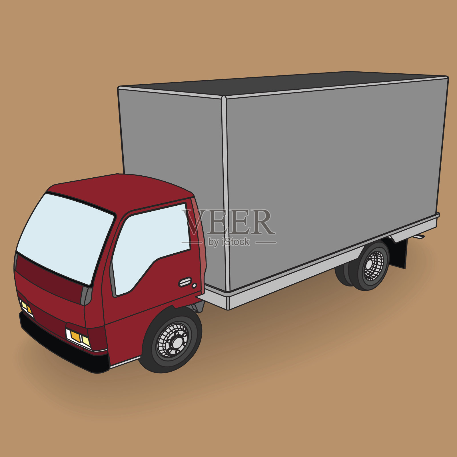 带空白箱子的红色货车插画图片素材