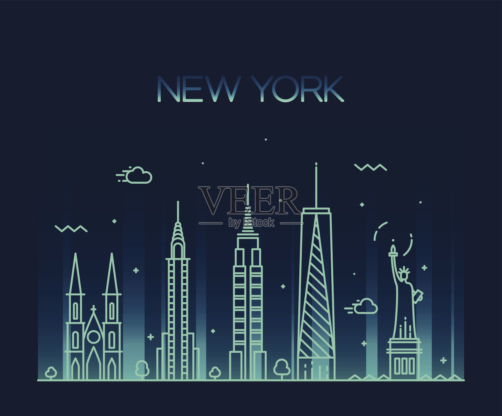 纽约市天际线轮廓线艺术风格插画图片素材