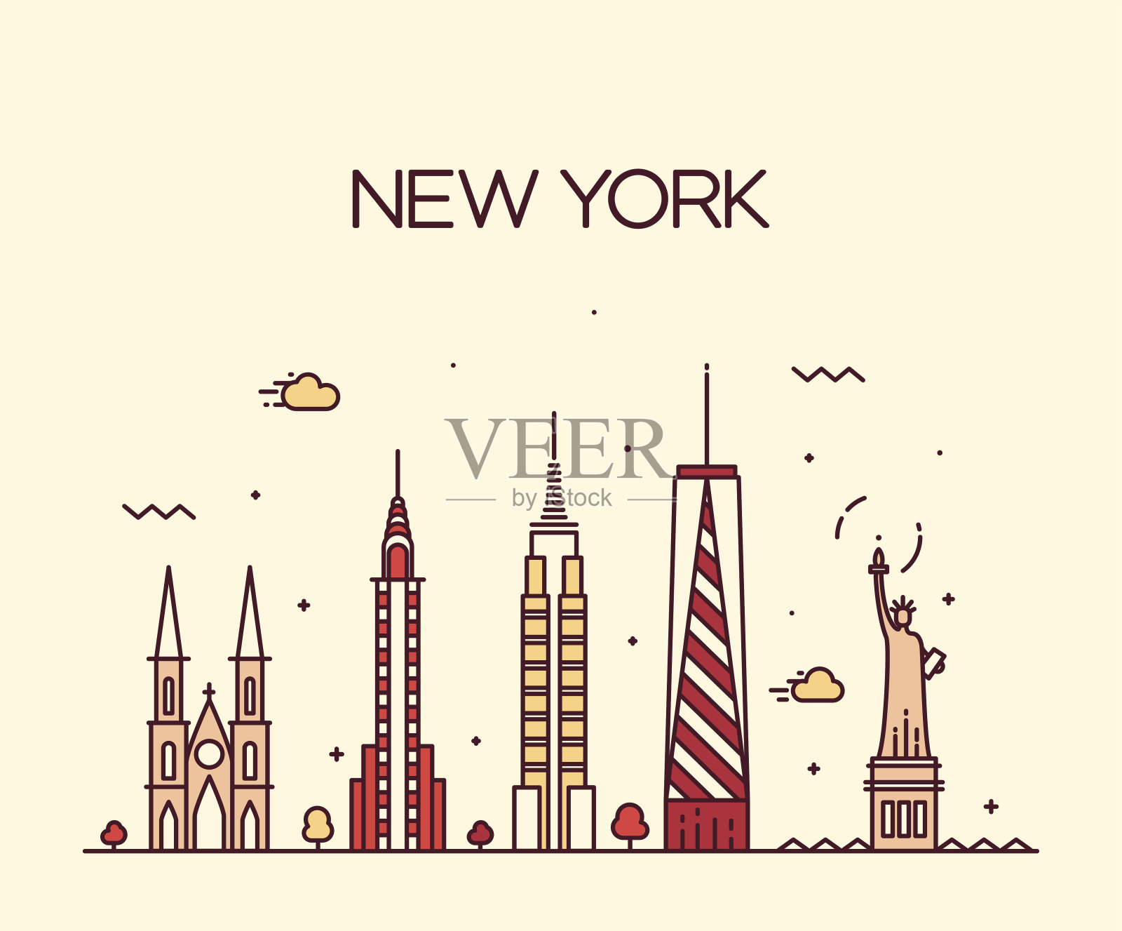 纽约市天际线轮廓线艺术风格插画图片素材