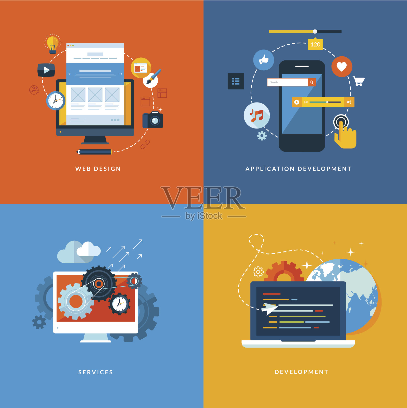 平面设计概念图标用于网页和移动服务和应用程序插画图片素材