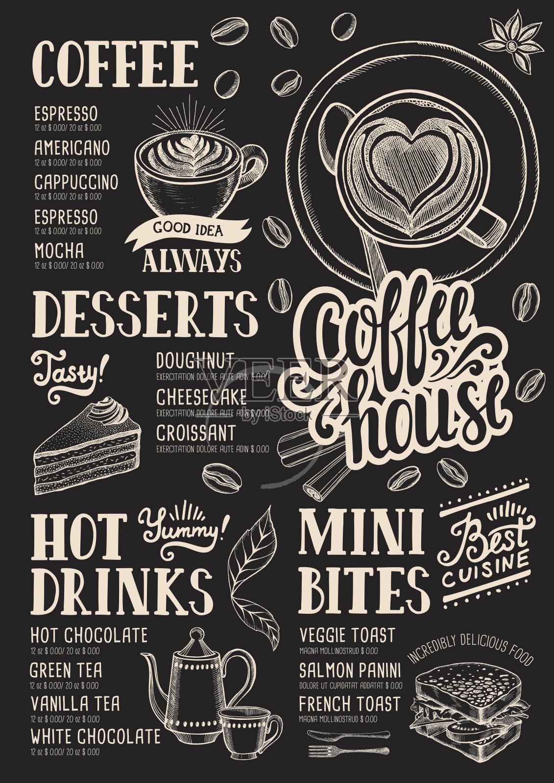 咖啡菜单餐厅，食物模板。设计模板素材