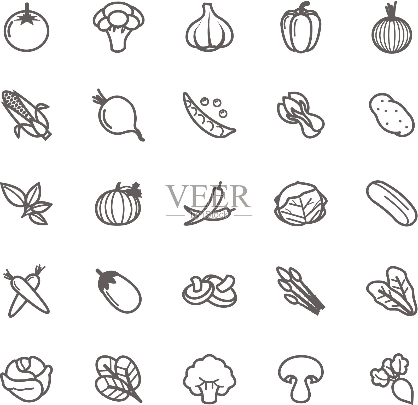 一套轮廓笔画蔬菜图标插画图片素材