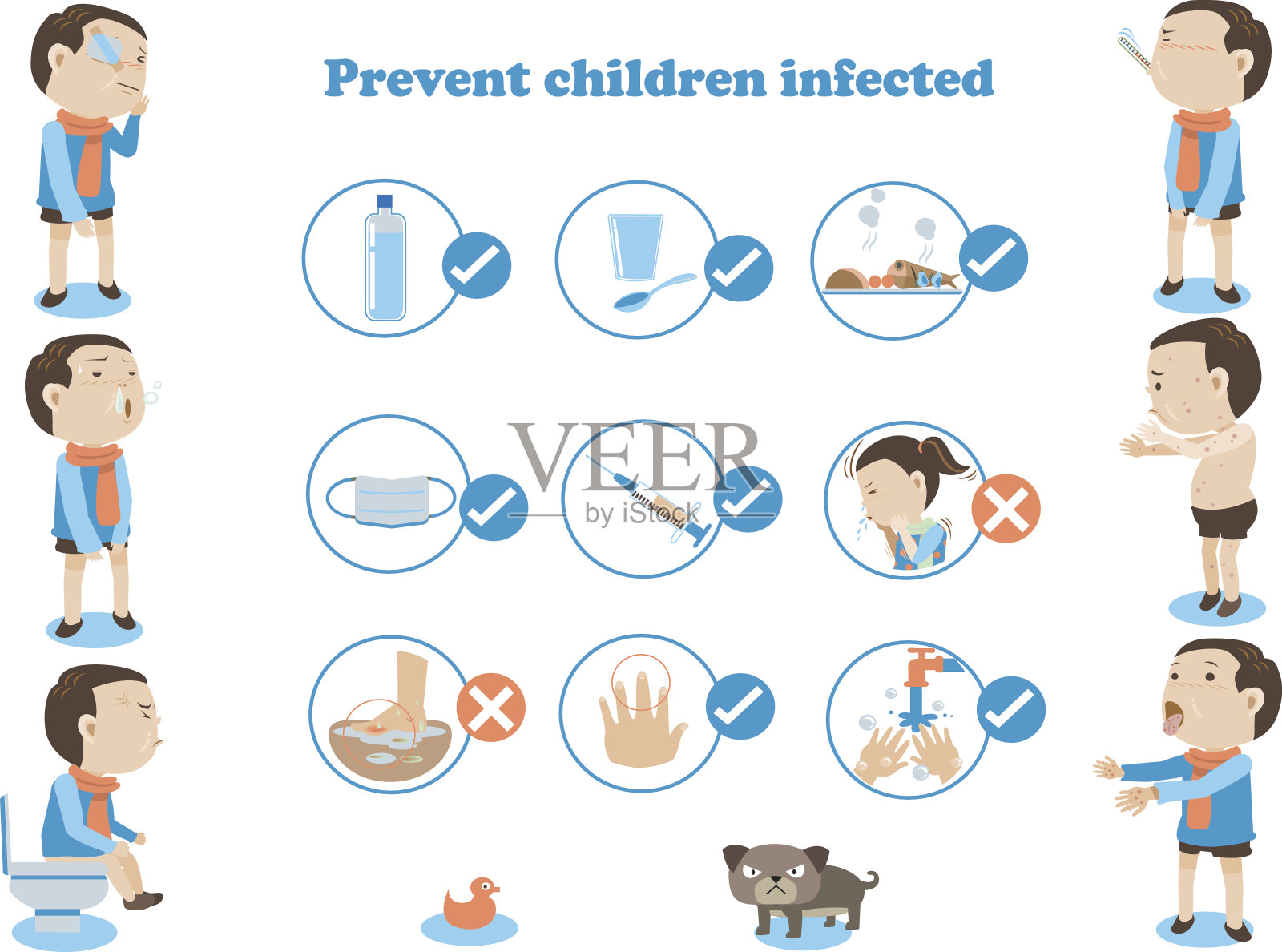 防止儿童感染插画图片素材