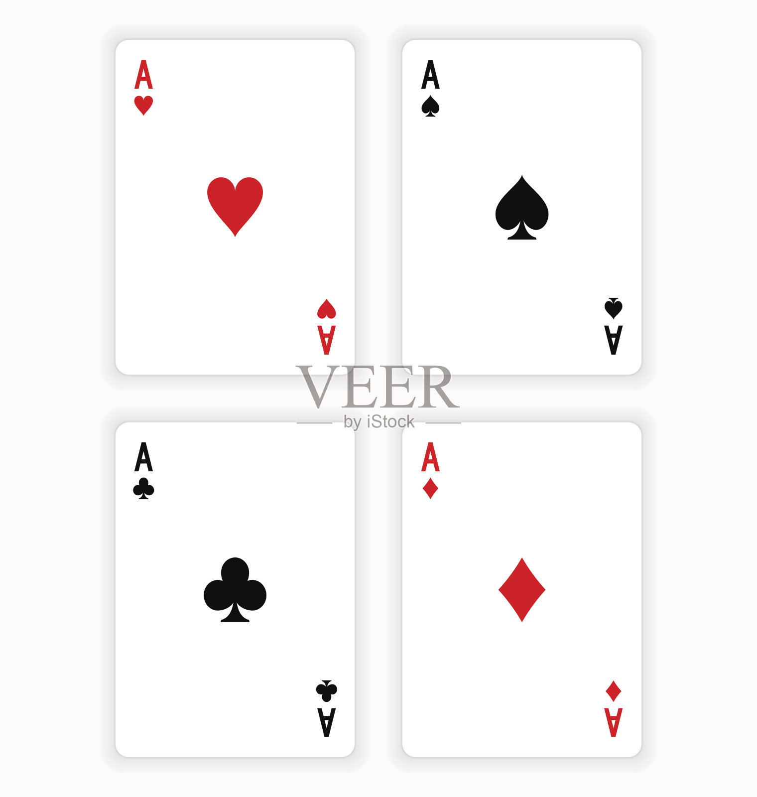 四张王牌在白色背景打牌插画图片素材