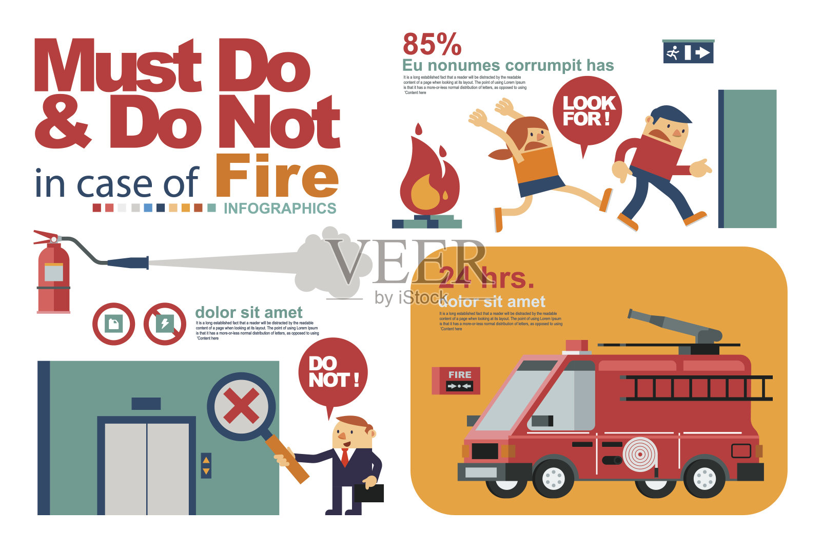 工作场所火灾或紧急情况下的人员安全。插画图片素材