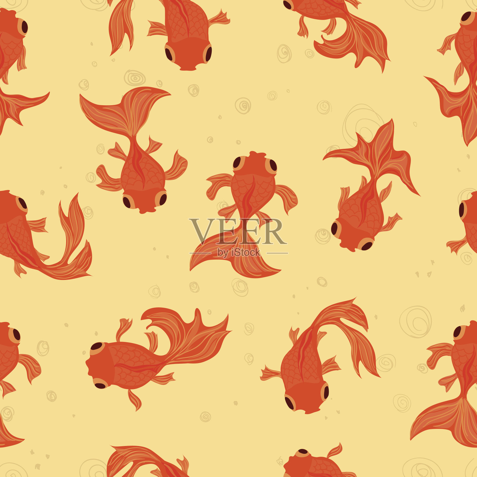 金鱼无缝图案-插图插画图片素材