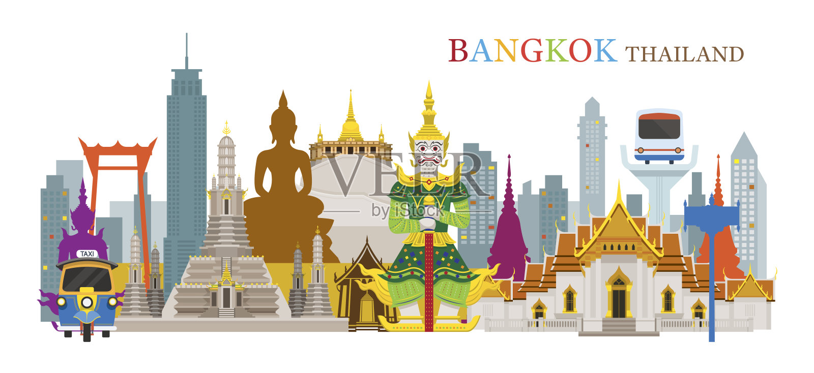 曼谷，泰国和地标插画图片素材