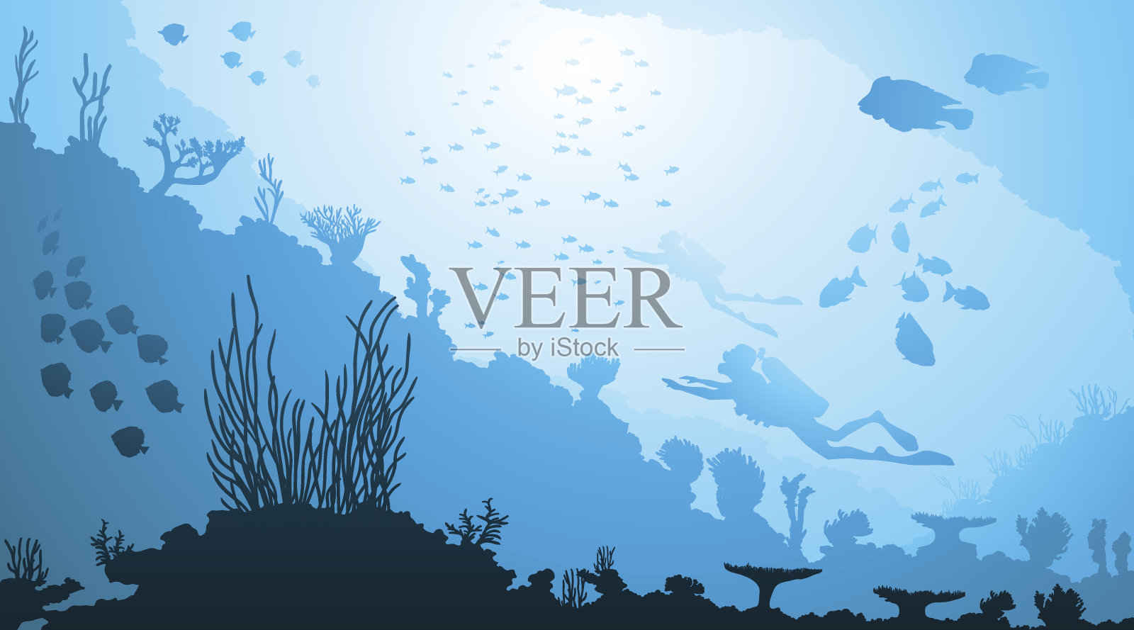 水下潜水和海洋生物插画图片素材