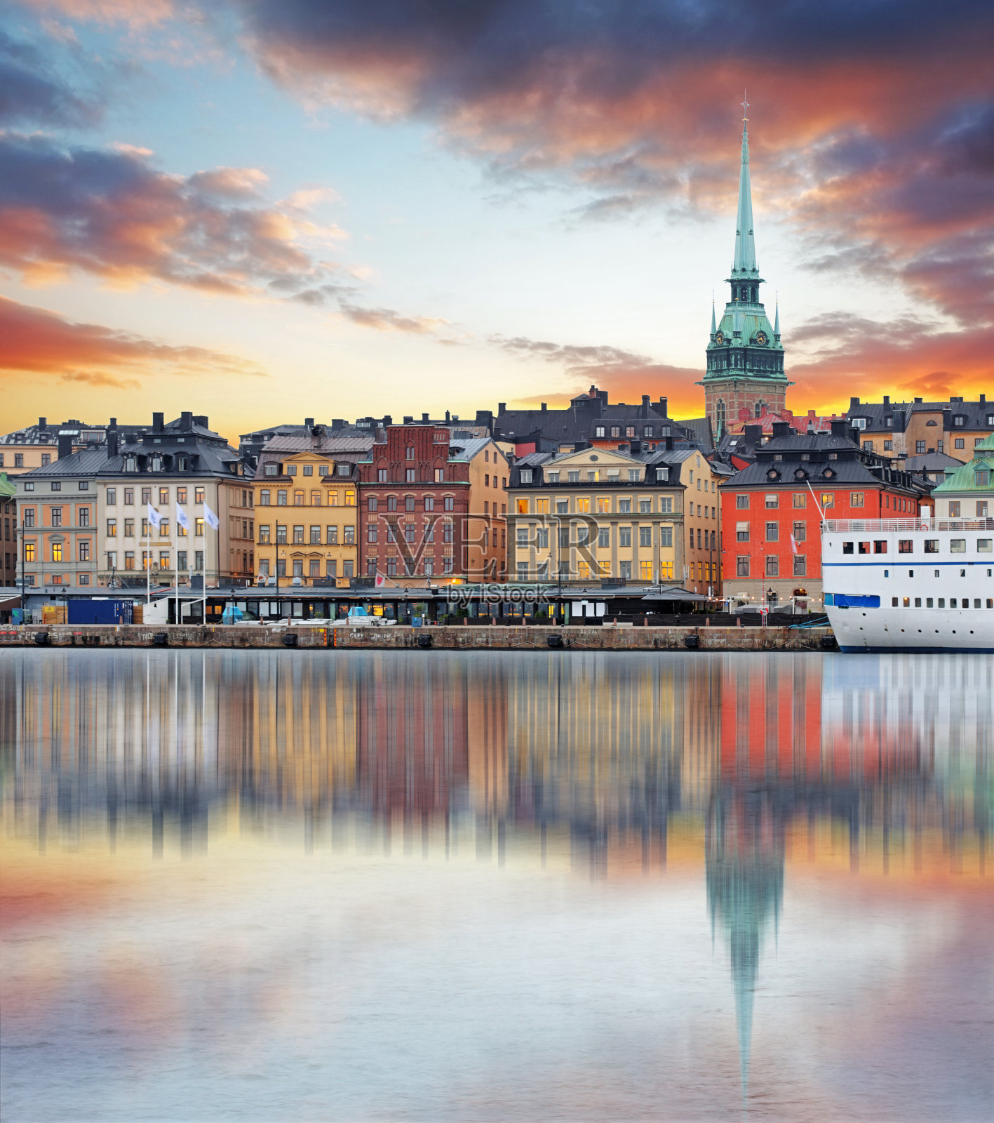斯德哥尔摩，瑞典-全景老城，格拉斯坦照片摄影图片