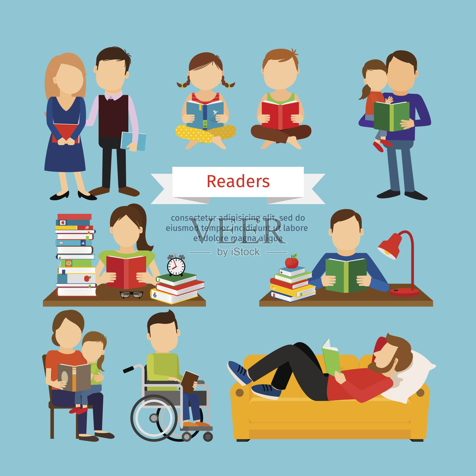 人们在阅读书籍或杂志时扮演的角色插画图片素材