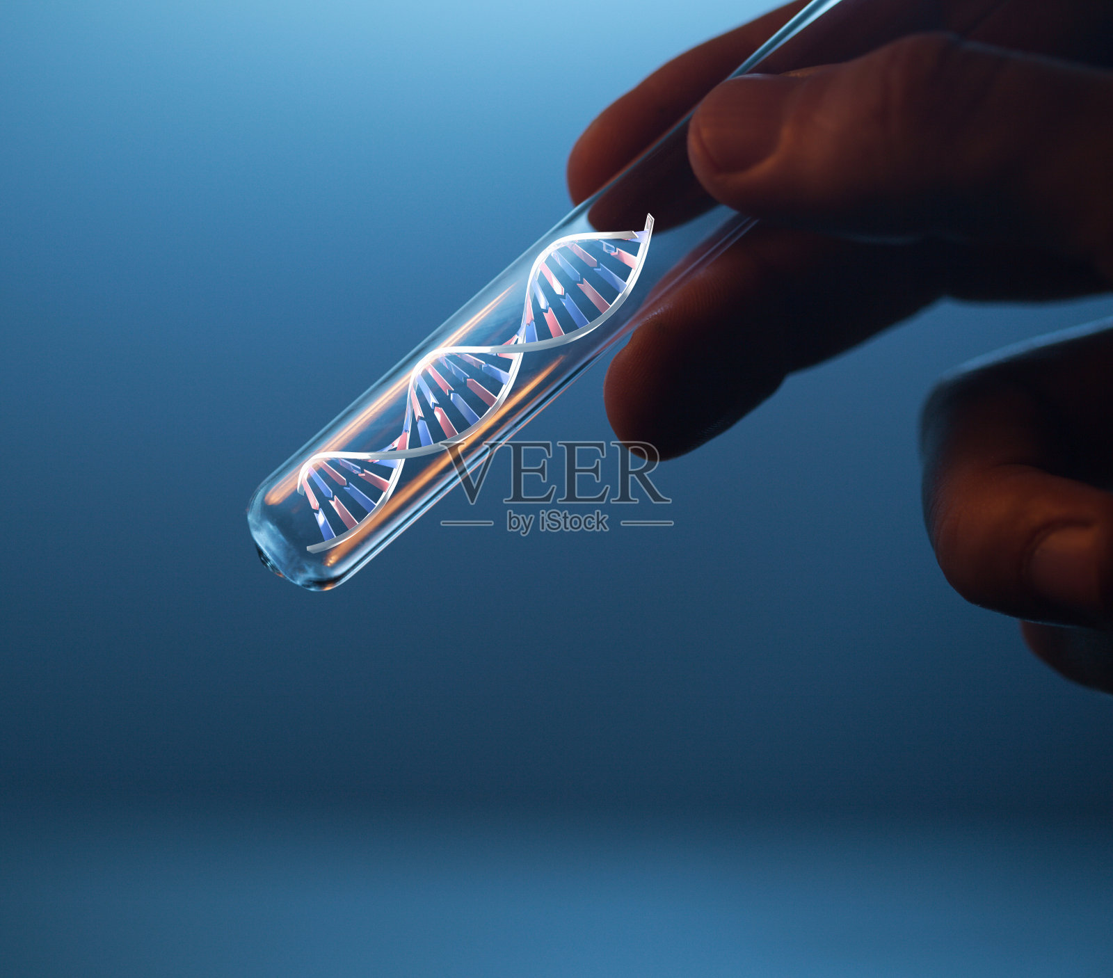 科学家手中的玻璃管中的DNA分子照片摄影图片