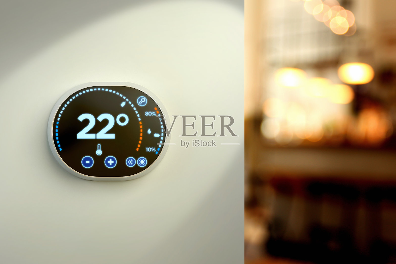 智能家居气候控制系统:摄氏温度墙显示照片摄影图片