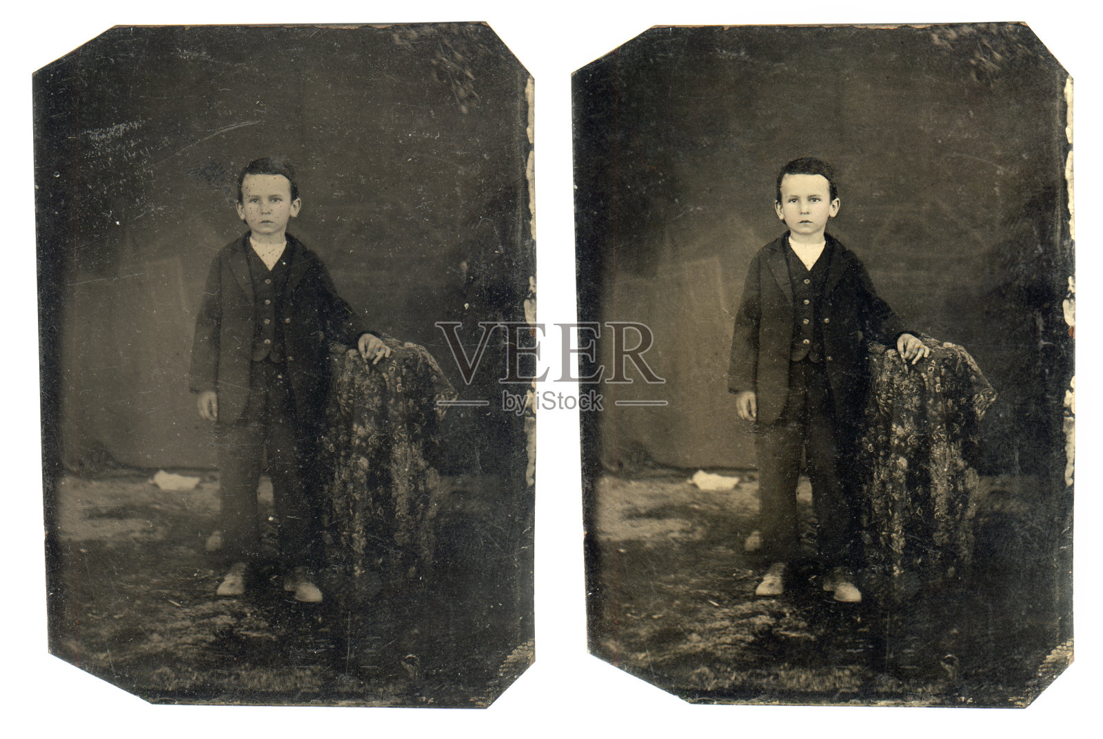 维多利亚时代的小男孩-老Tintype照片照片摄影图片