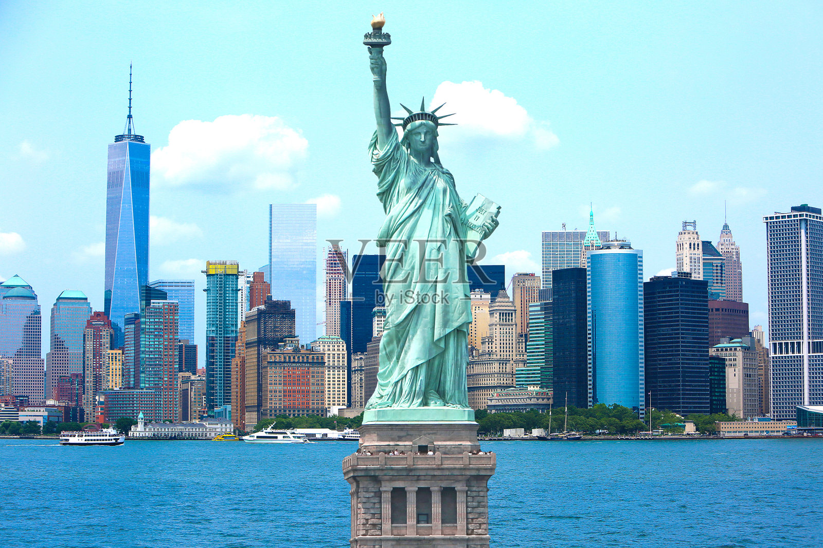 纽约天际线自由女神像照片摄影图片