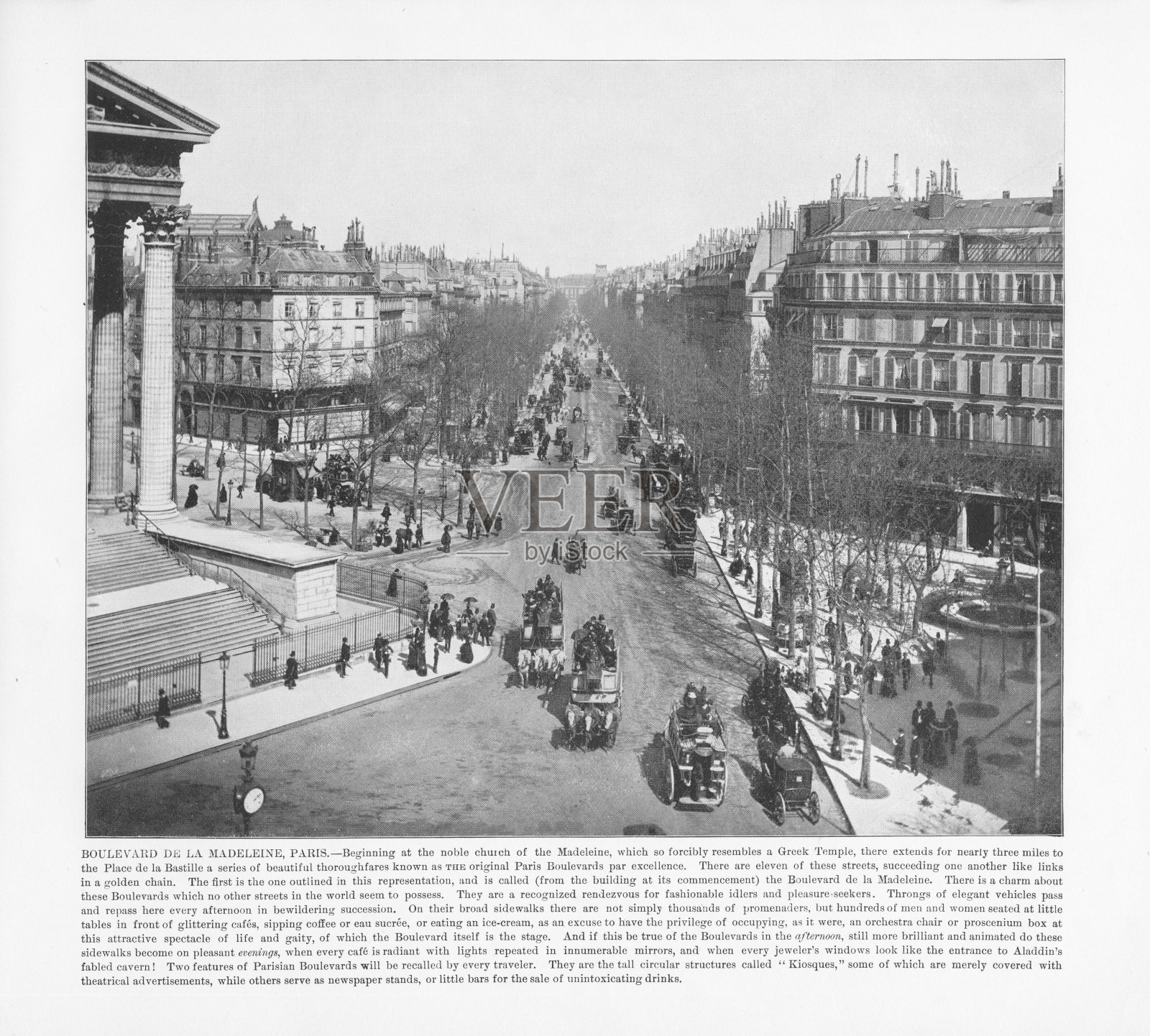 古董巴黎照片:De La Madeleine大道，1893年照片摄影图片