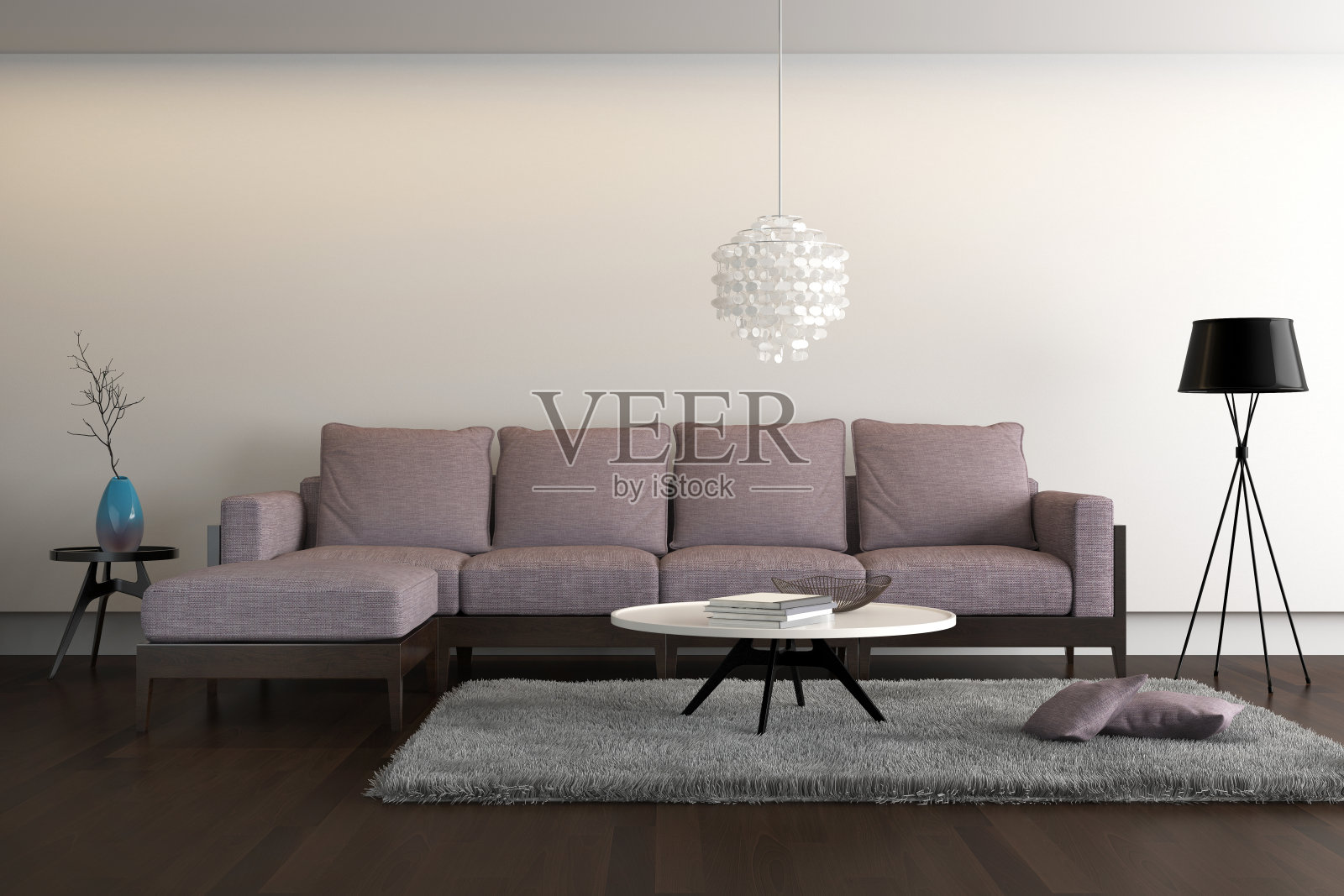紫色沙发的现代客厅照片摄影图片