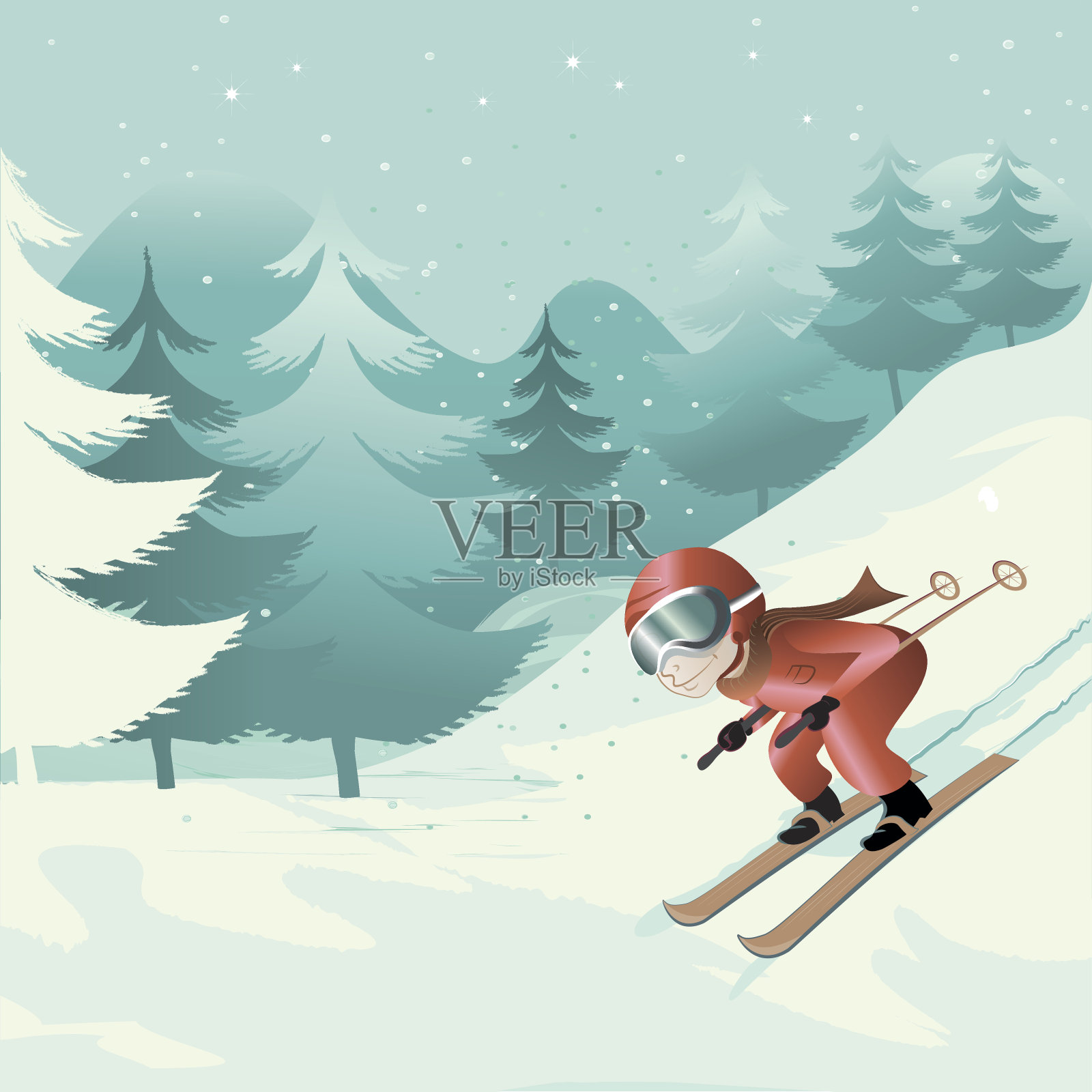 滑降滑雪插画图片素材