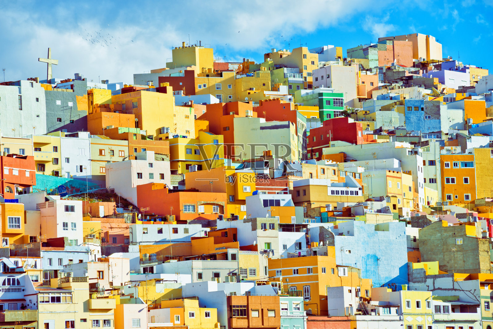 拉斯帕尔马斯德格兰卡纳里亚的彩色房屋照片摄影图片
