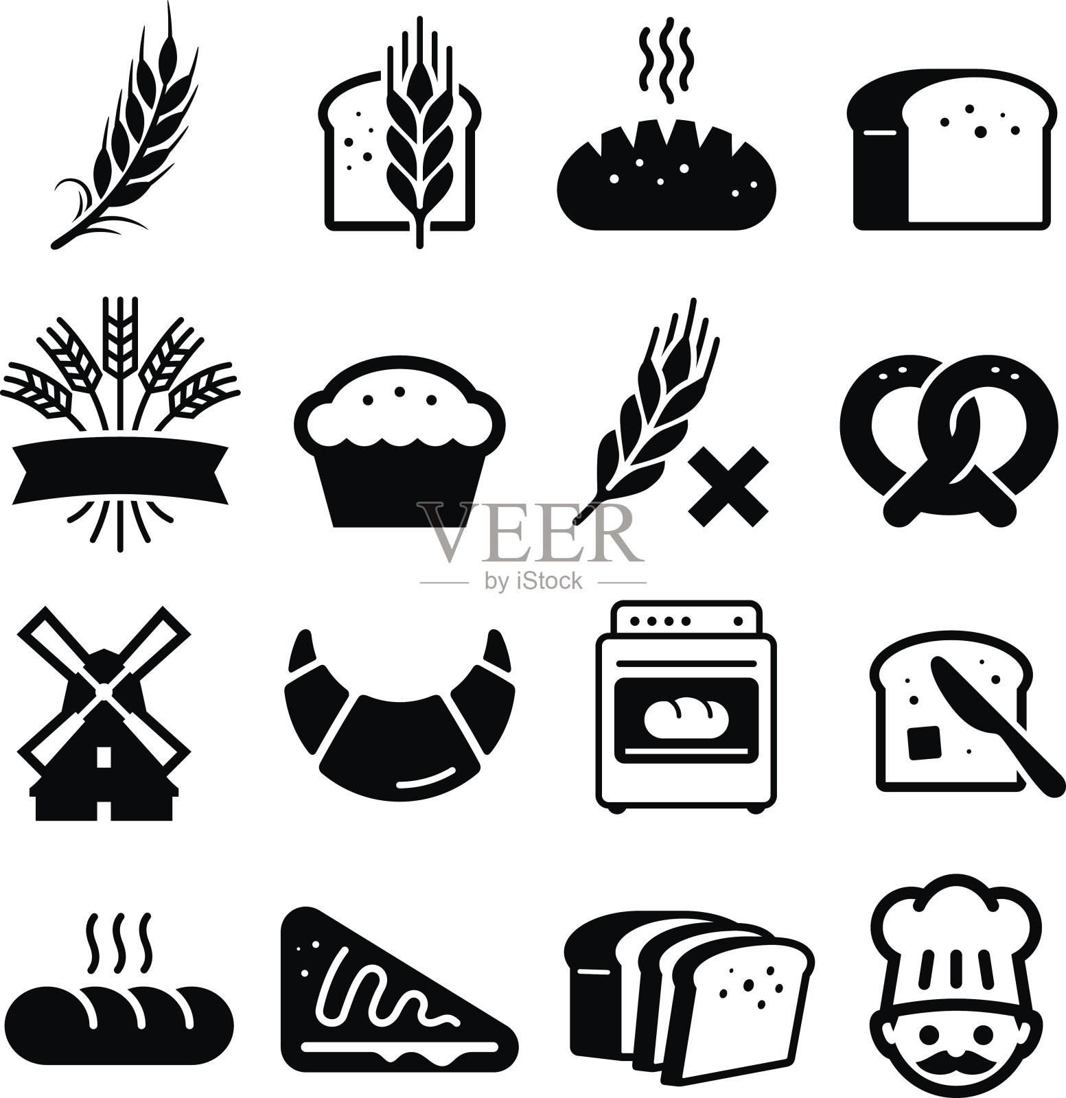 面包和谷物图标-黑色系列图标素材