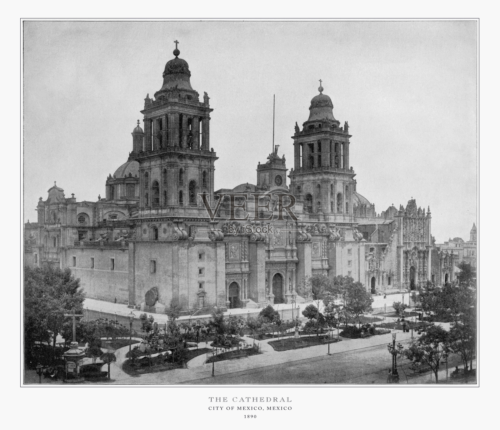 大教堂，墨西哥城，古代墨西哥照片，1893年照片摄影图片
