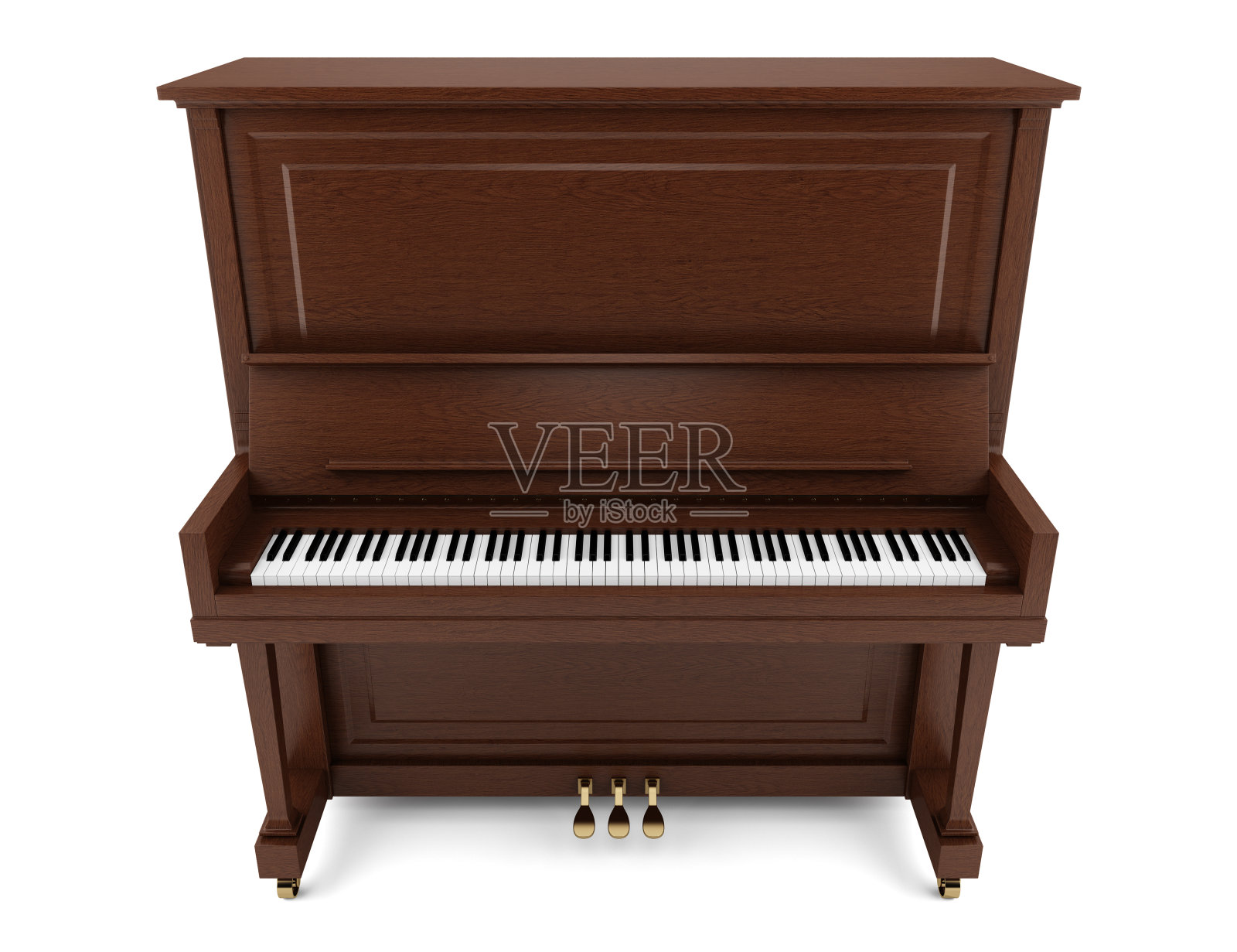 棕色立式钢琴孤立在白色背景上照片摄影图片