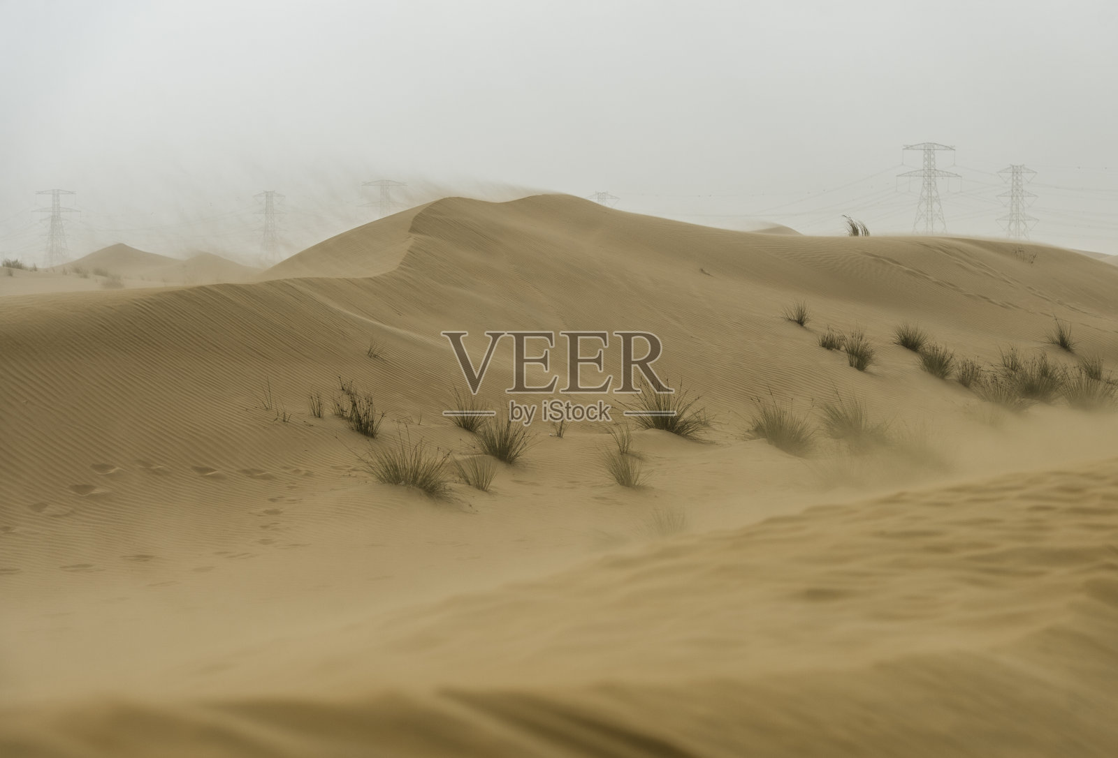 沙尘暴期间美丽的沙漠景观照片摄影图片