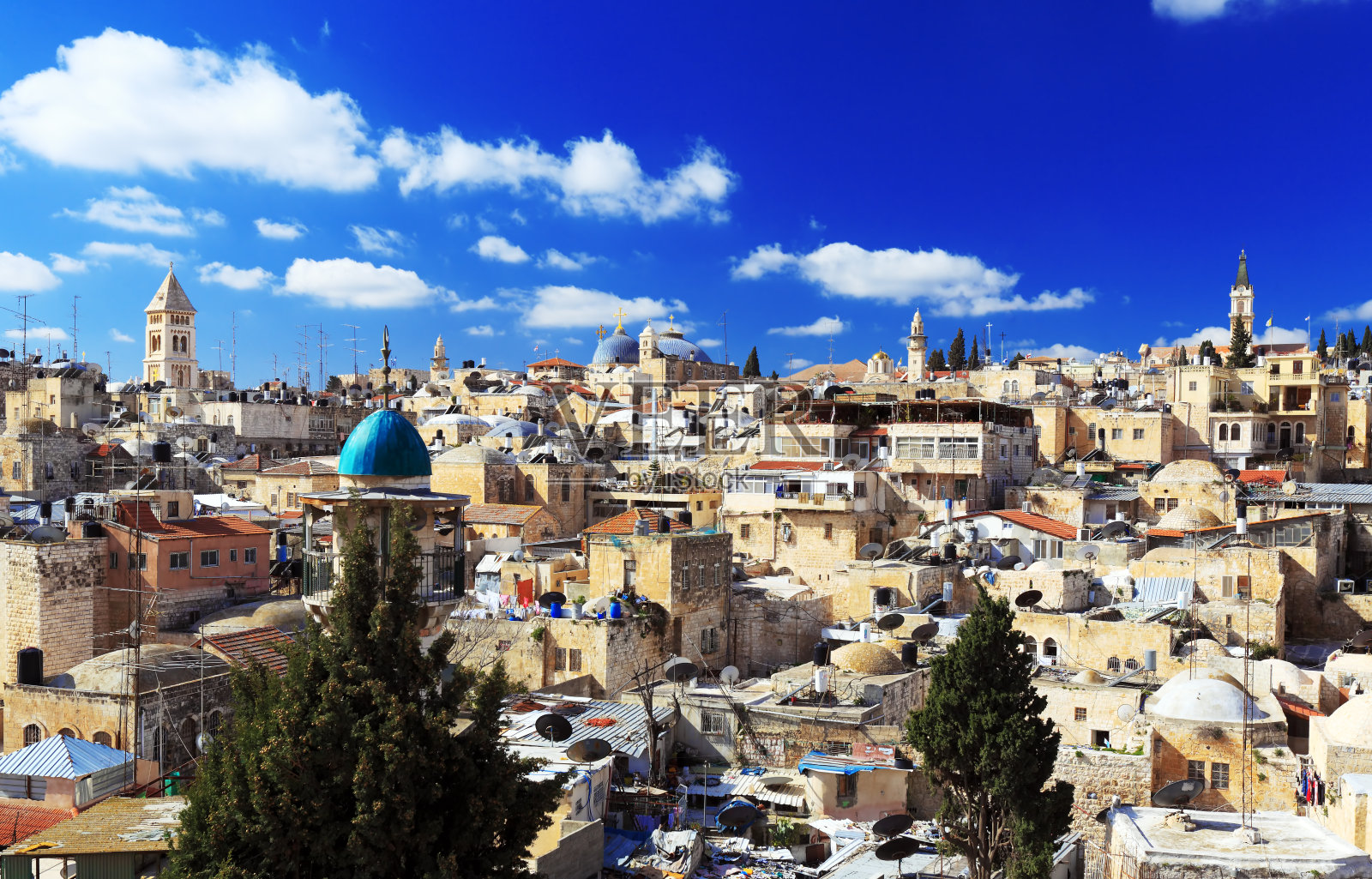 耶路撒冷圣墓奇奇圆顶的老城屋顶照片摄影图片