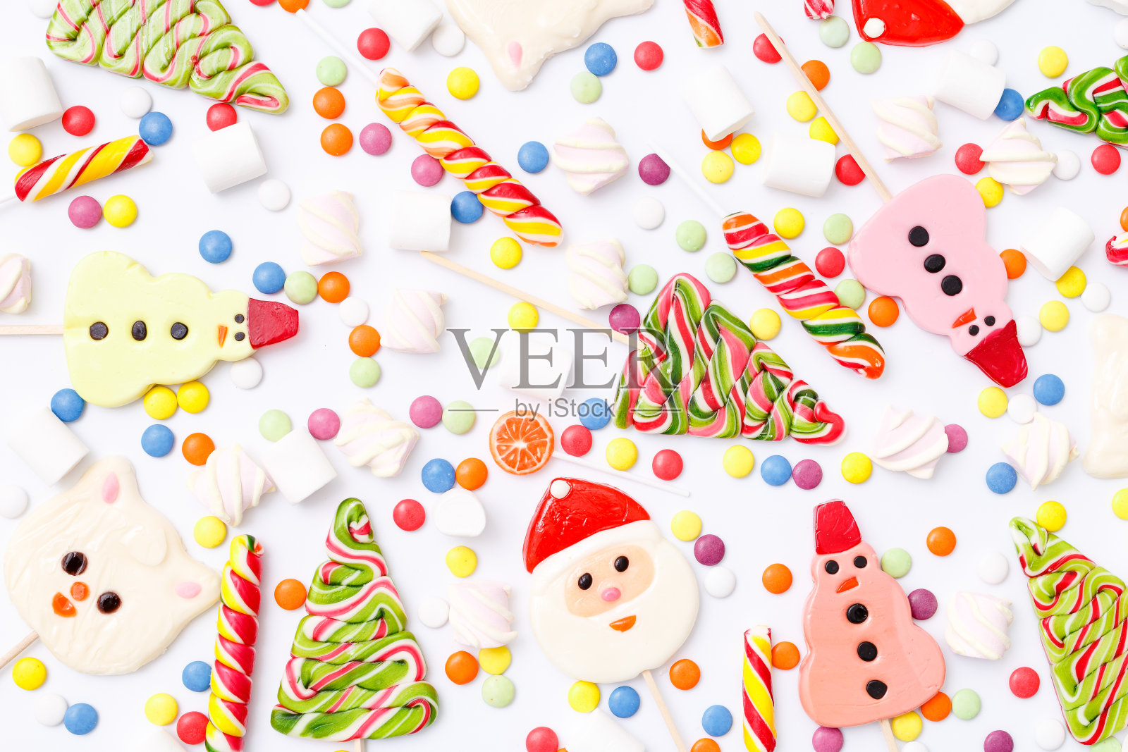 棒棒糖，糖果，俯视图平躺在白色背景上照片摄影图片