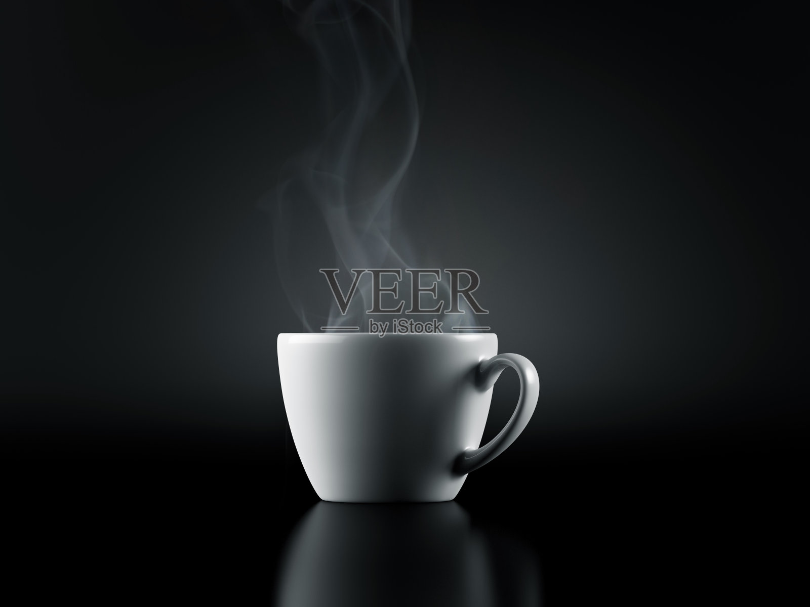 白色的咖啡杯孤立在黑色的背景照片摄影图片