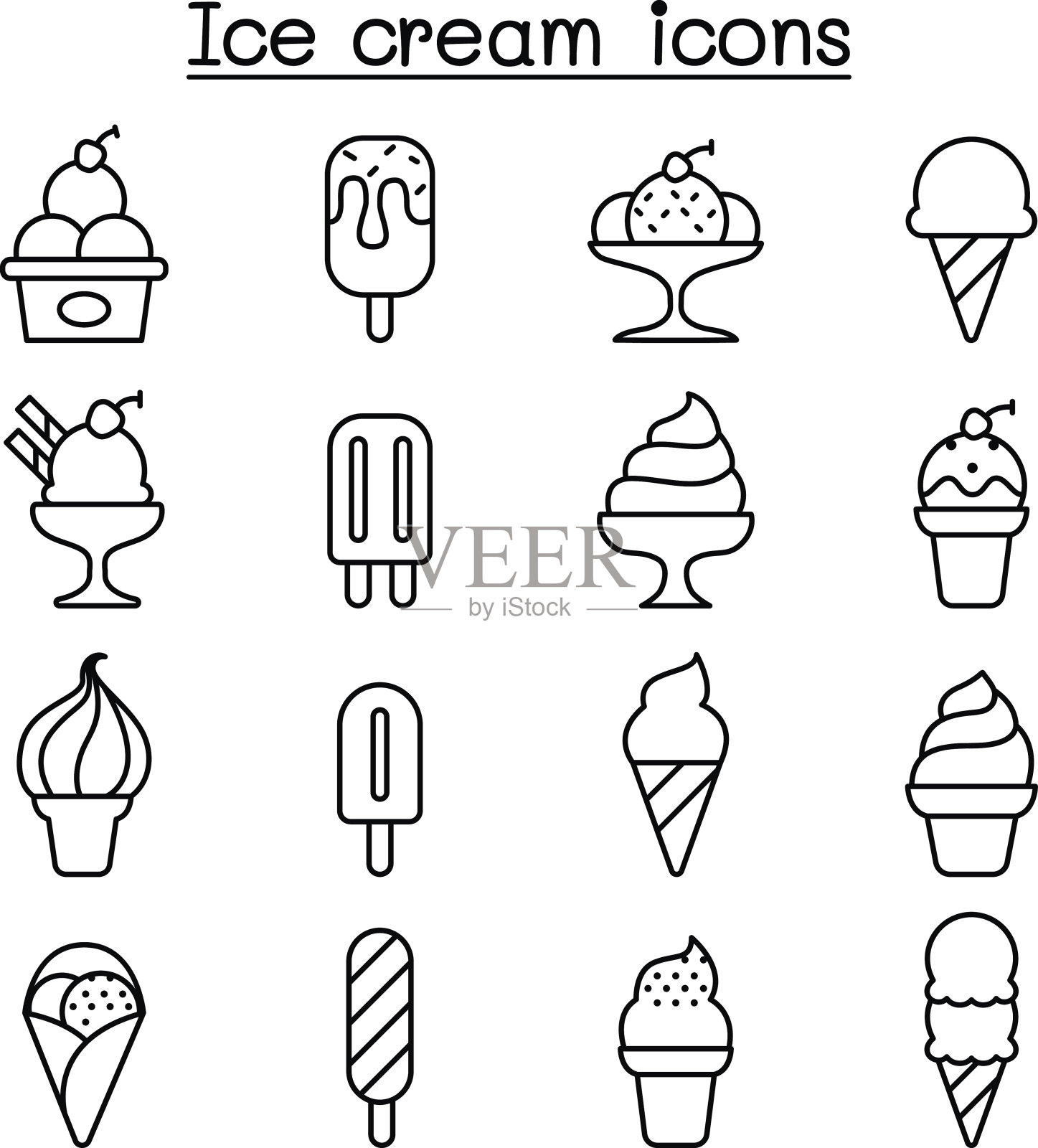冰淇淋图标设置在细线风格插画图片素材