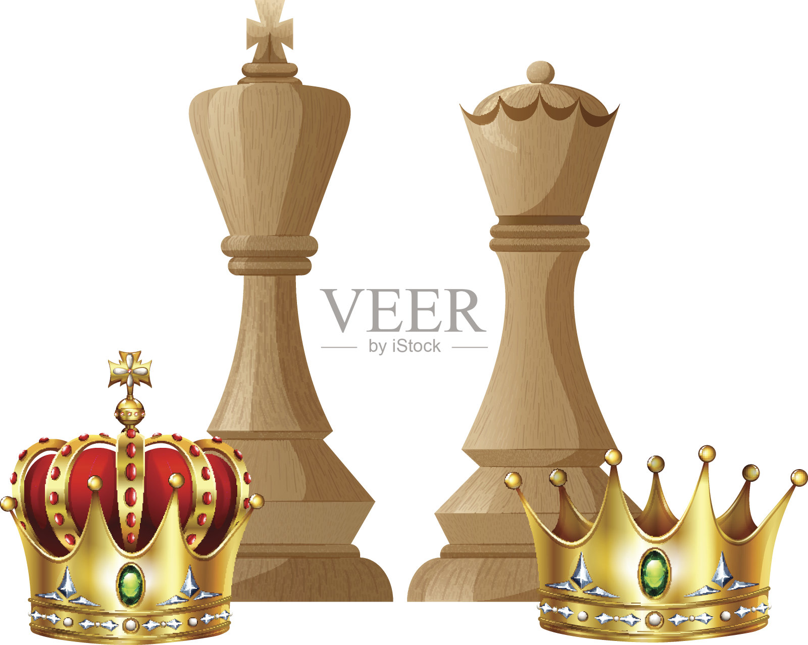 国王和王后棋子的象棋游戏插画图片素材