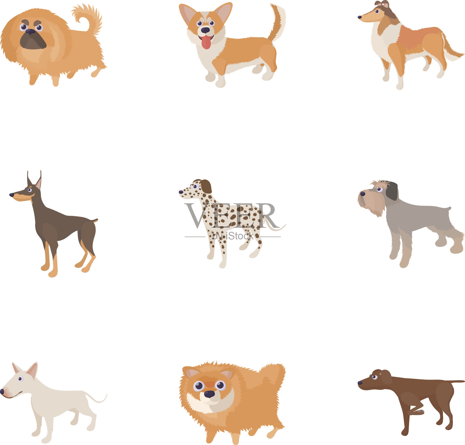 宠物狗图标集，卡通风格插画图片素材