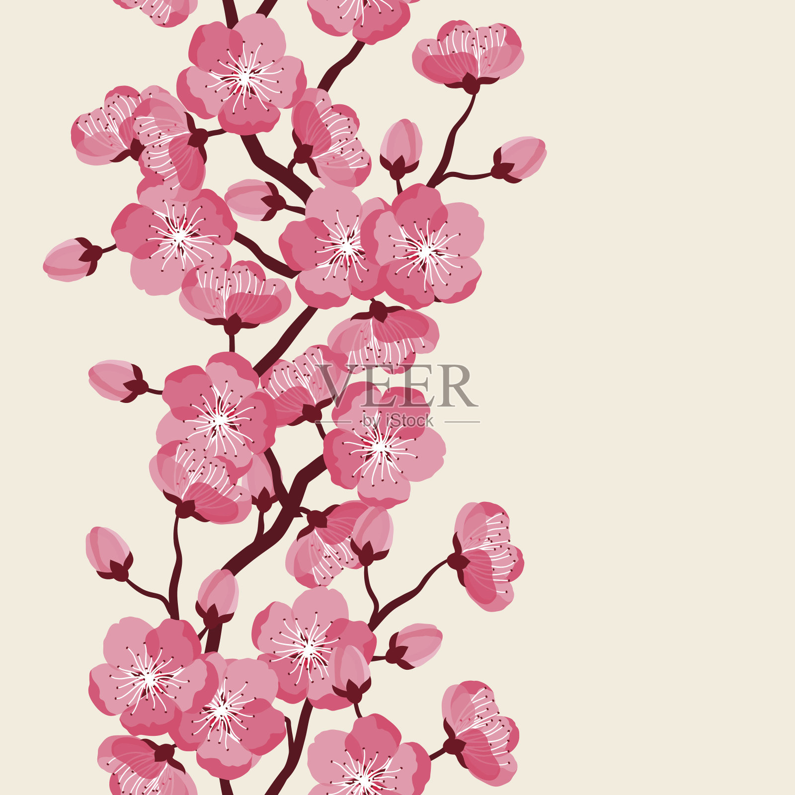 日本樱花无缝图案与程式化的花。背景不插画图片素材