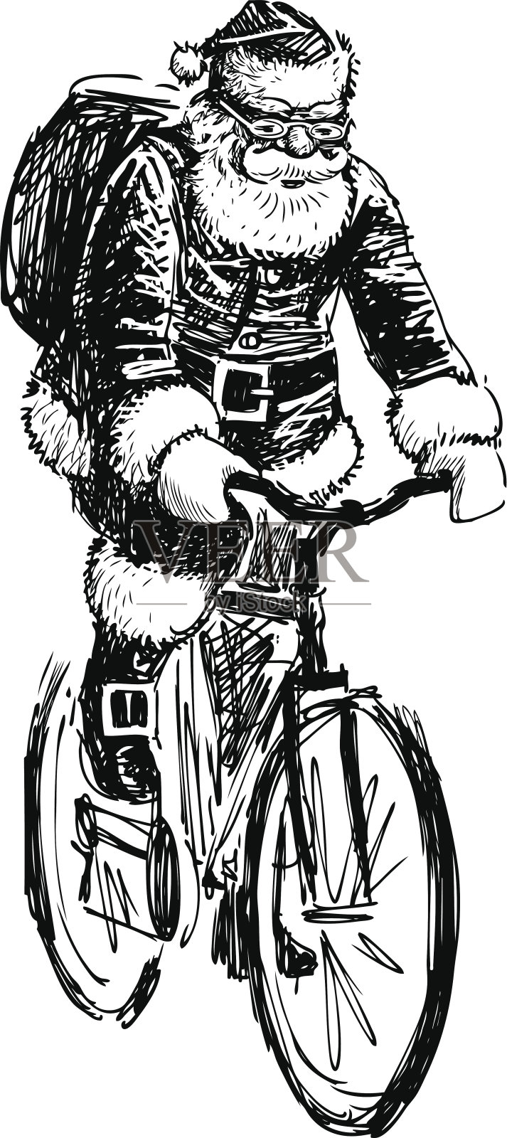 自行车上的圣诞老人插画图片素材