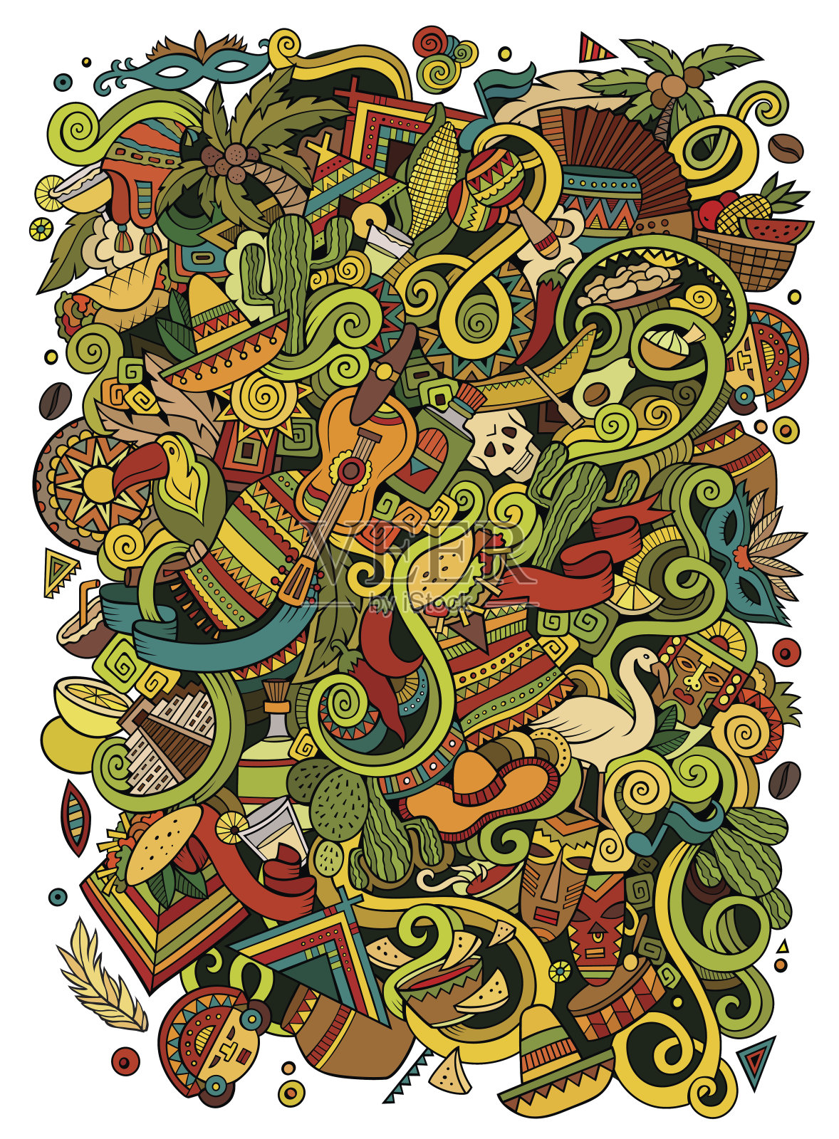 卡通手绘涂鸦拉丁美洲插图插画图片素材