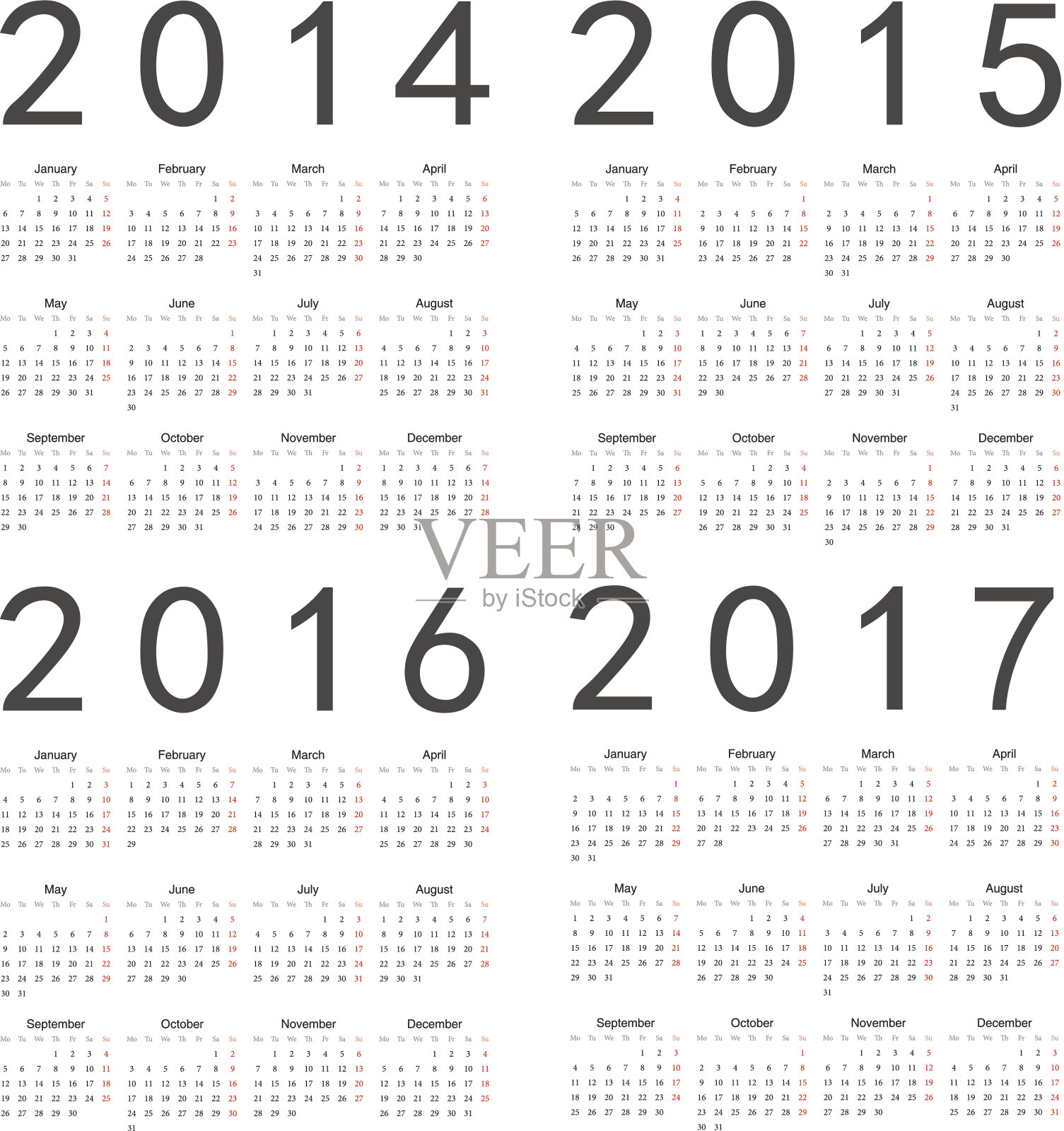 矢量集的平方2014-2017年日历插画图片素材