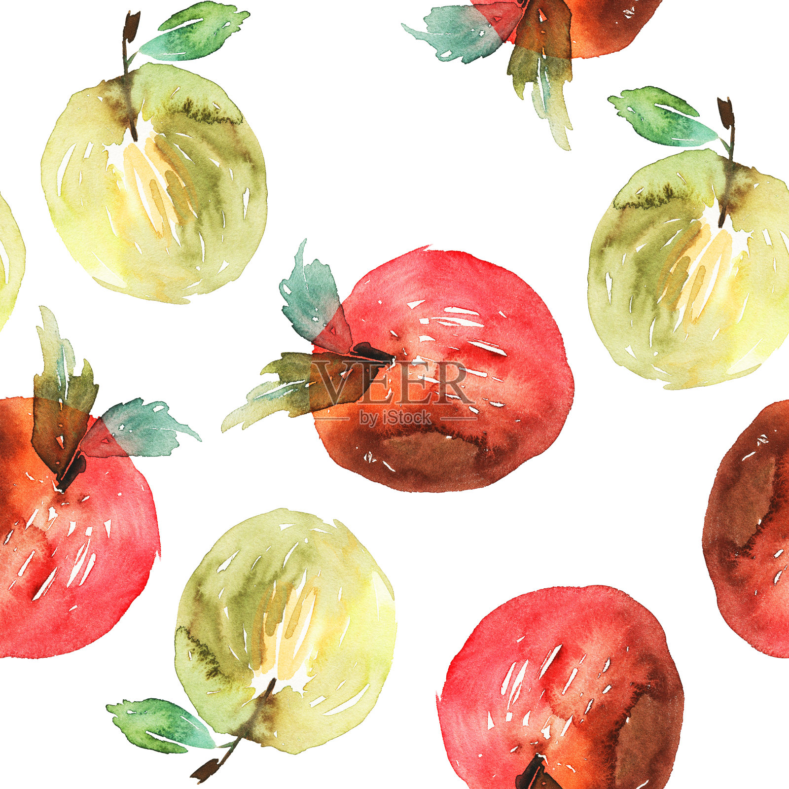 苹果无缝图案水彩。手工制作的。秋天。插画图片素材