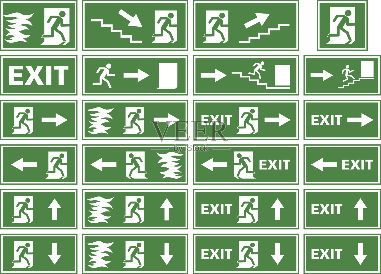 向量符号设置-紧急出口标志/火警牌插画图片素材