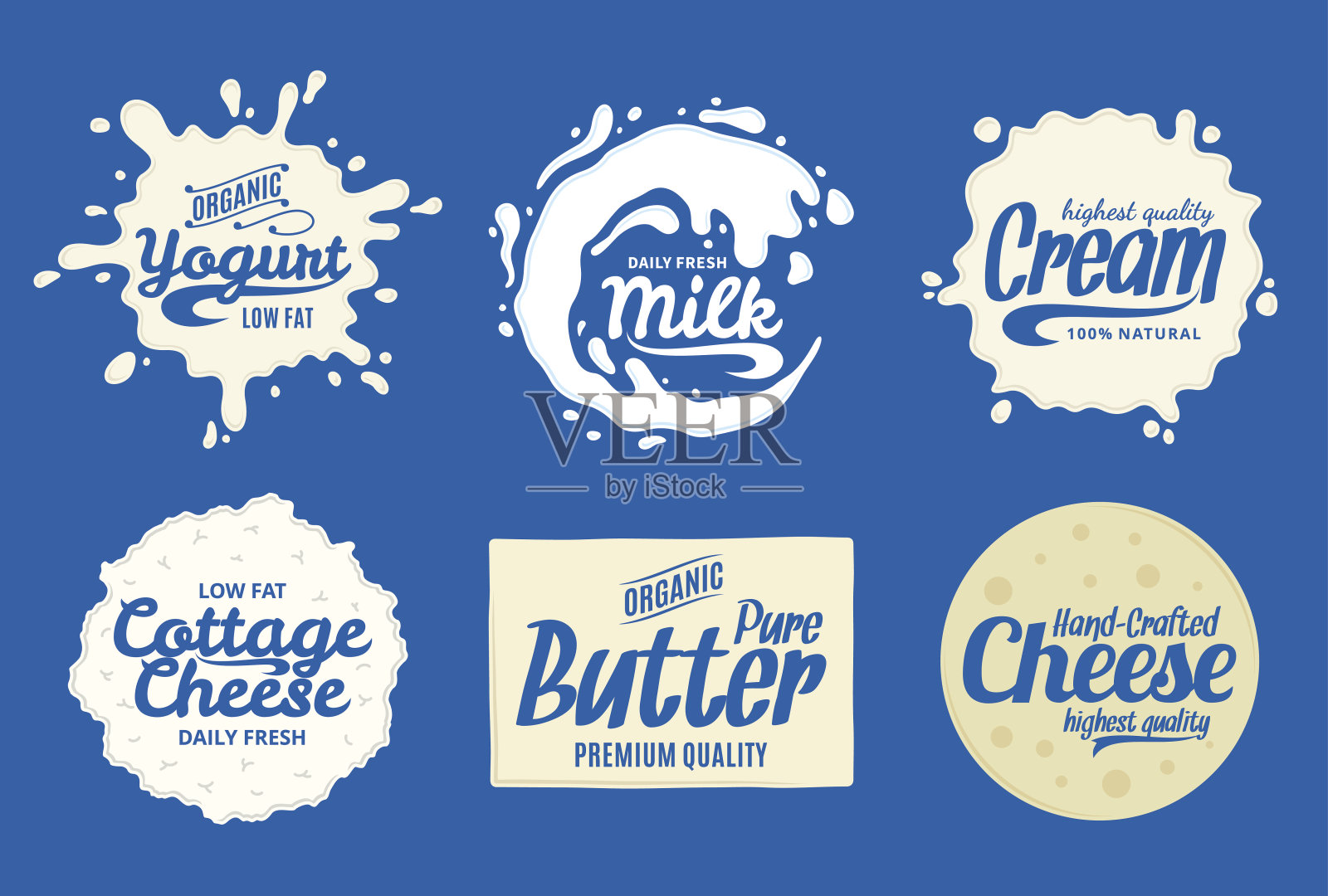 牛奶产品标签。牛奶、酸奶或奶油插画图片素材