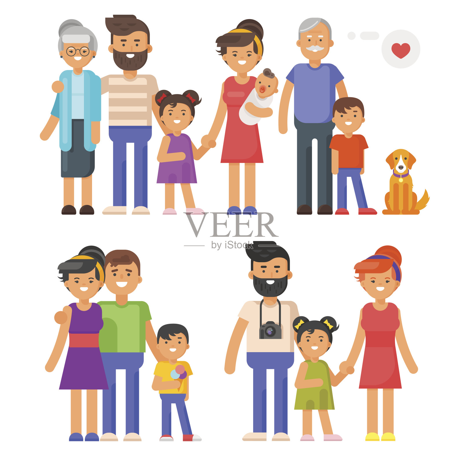 矢量平面风格的家庭集。父母、祖父母、孩子插画图片素材