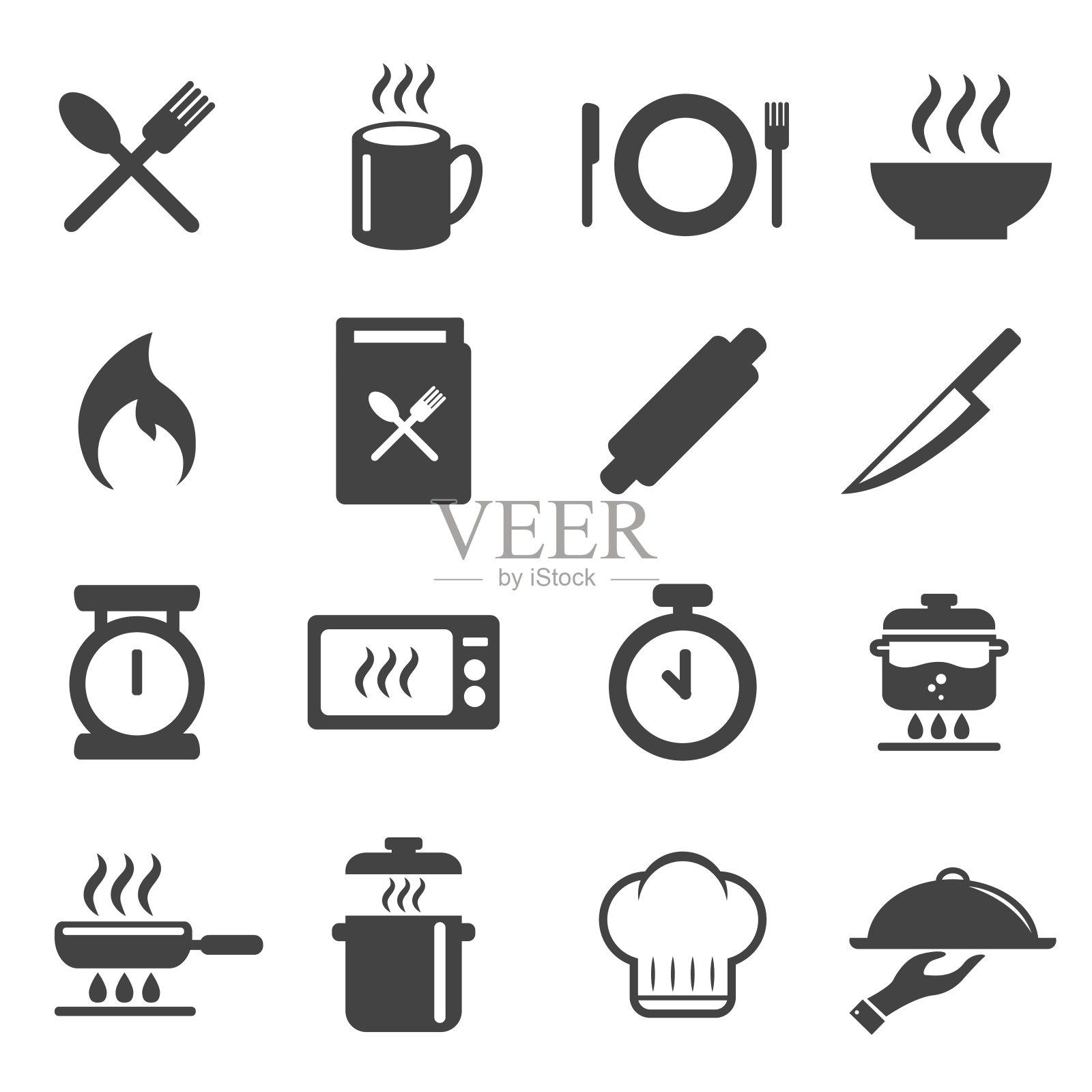 烹饪图标设置。矢量插图。烹饪、厨房设计理念。图标素材