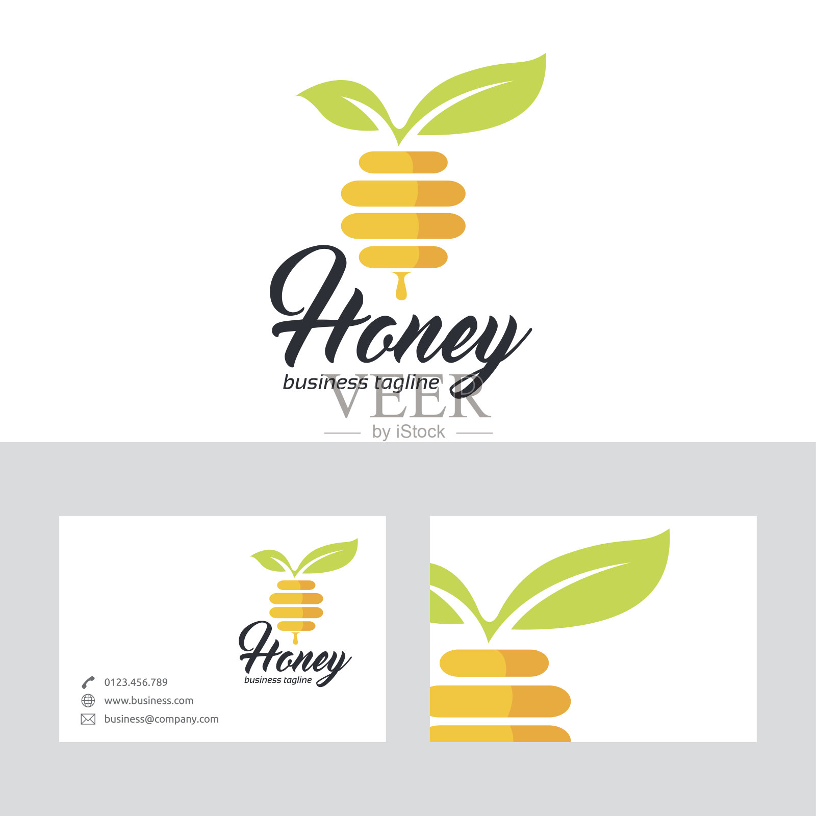 新鲜蜂蜜矢量标志与名片模板插画图片素材
