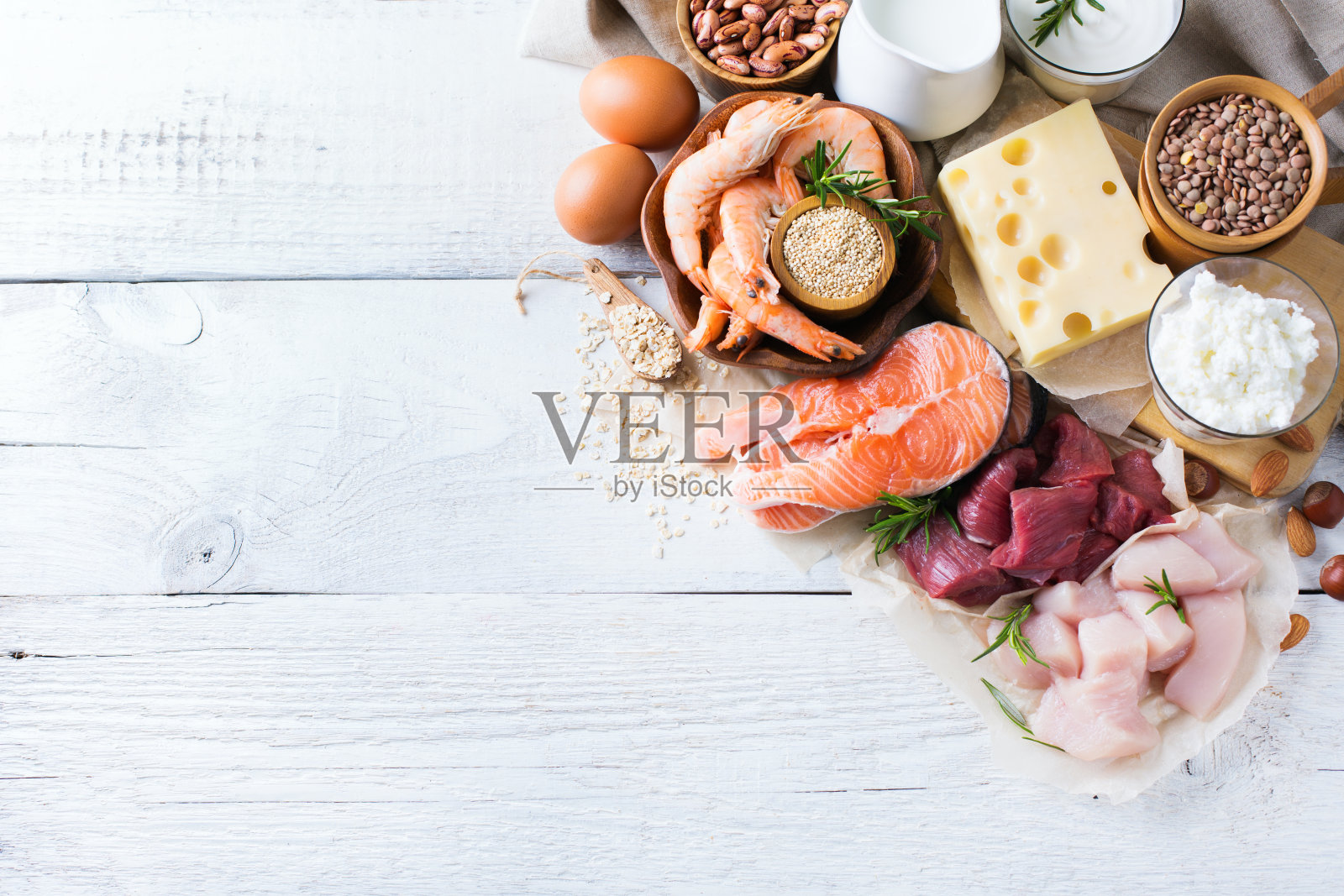 健康蛋白质来源和健身食物的分类照片摄影图片