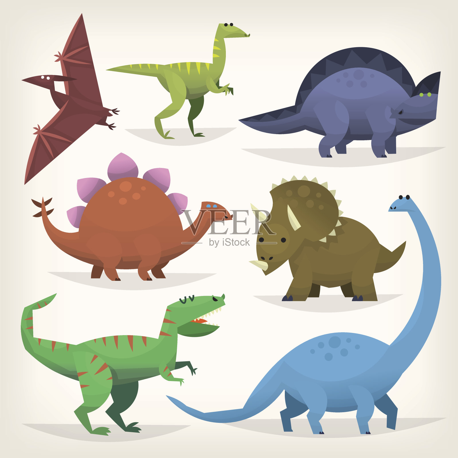 一组五颜六色的恐龙设计元素图片