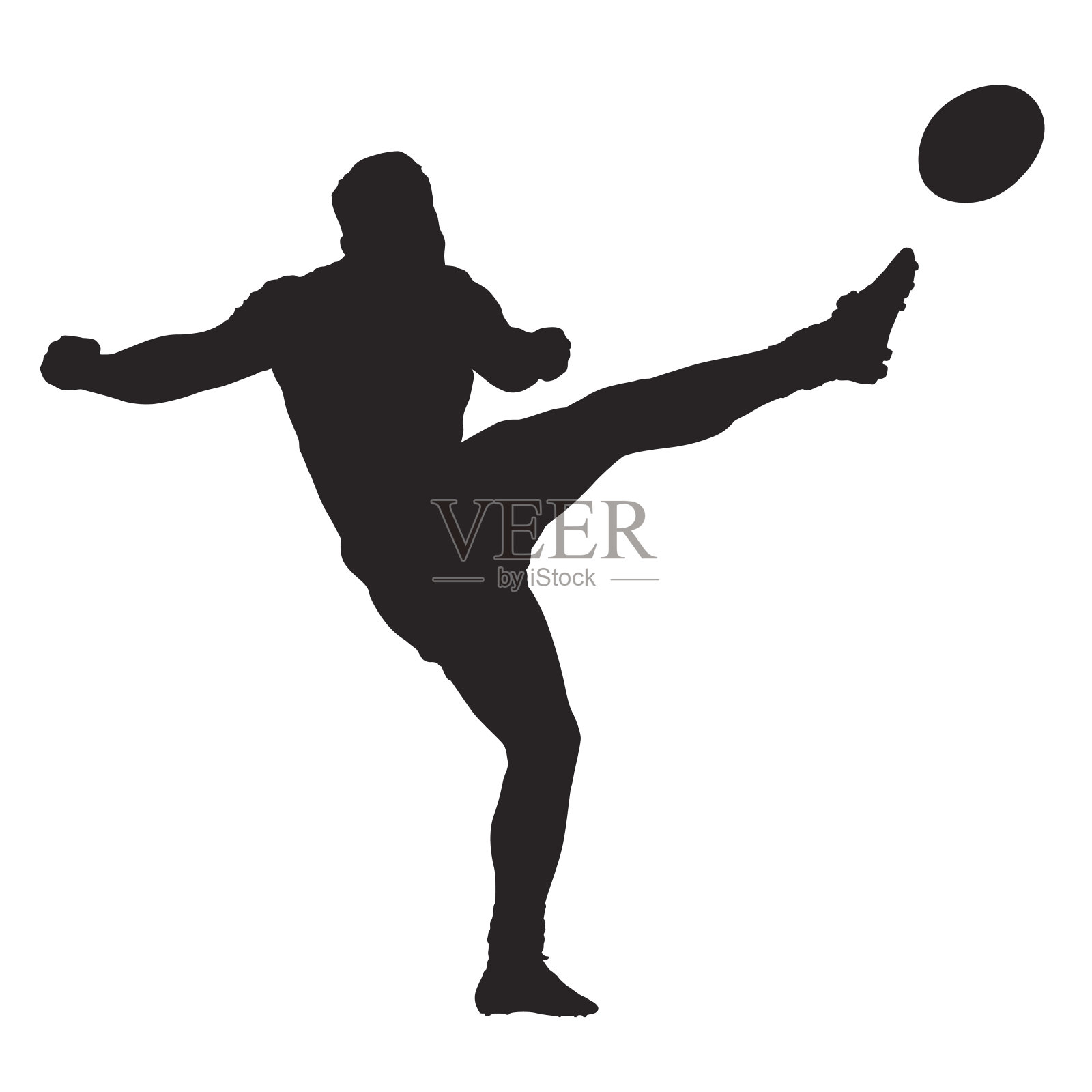 橄榄球运动员踢球，孤立的矢量剪影设计元素图片