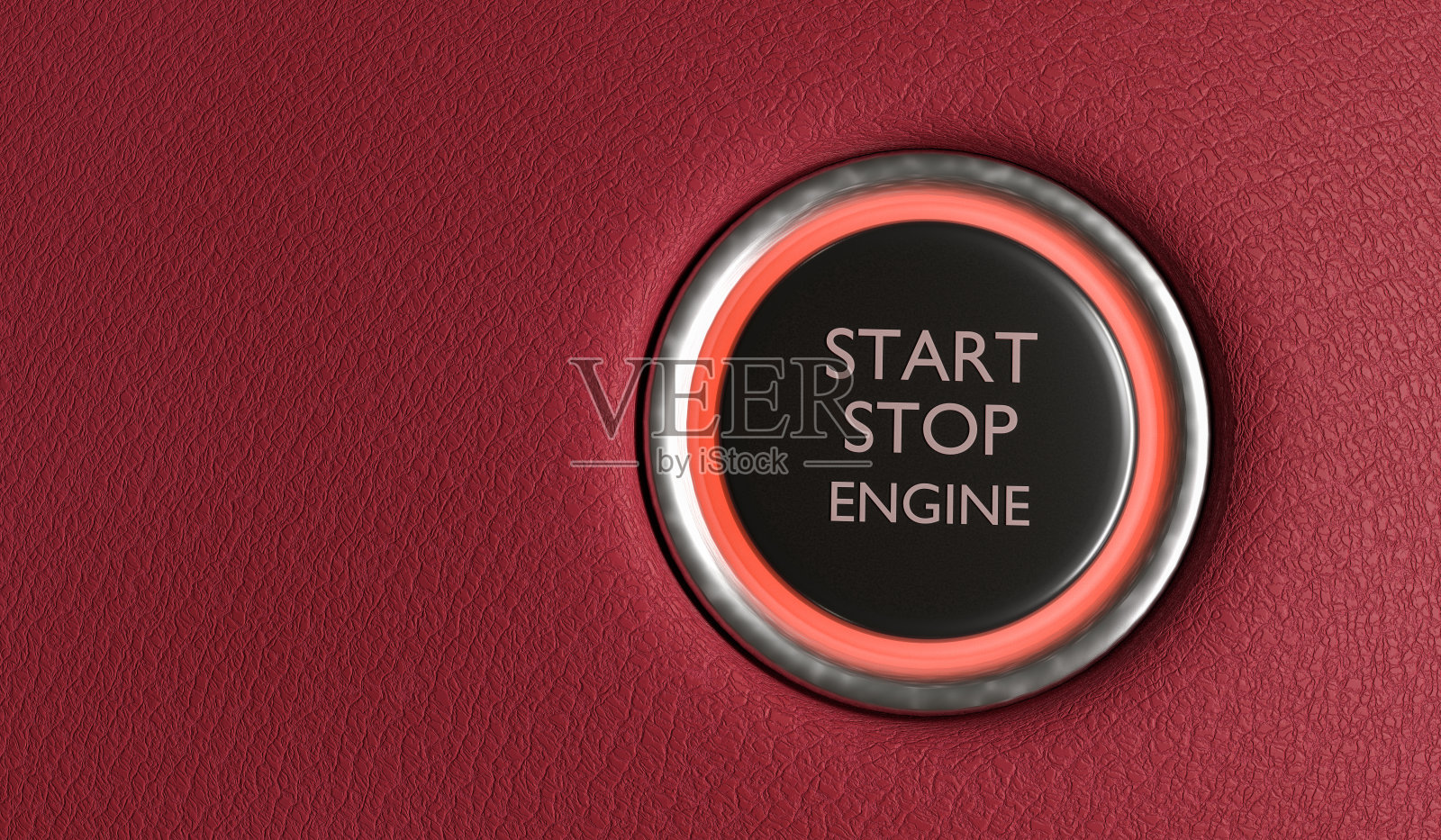 汽车内部的启动和停止引擎按钮。3 d渲染插图。设计元素图片