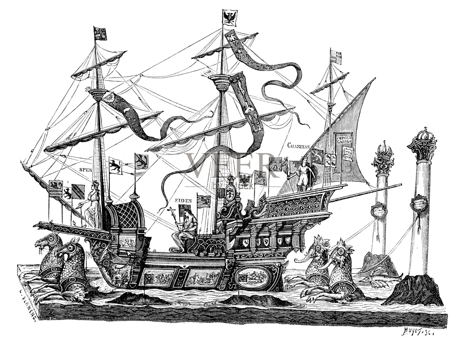 中世纪的船插画图片素材