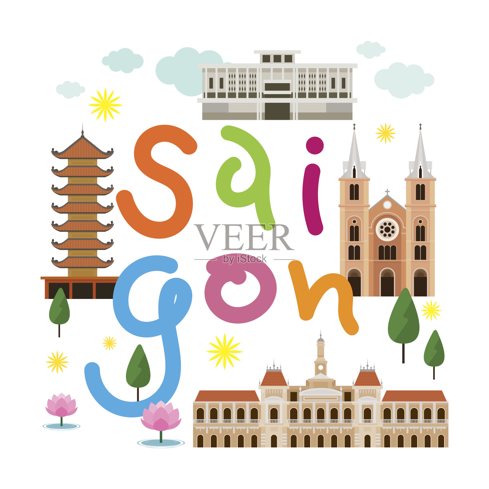 越南西贡或胡志明市旅游景点设计元素图片