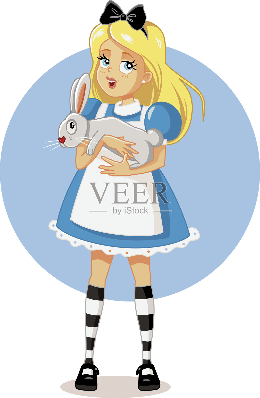 卡通抱着兔子的小女孩_三叶爱画画-站酷ZCOOL